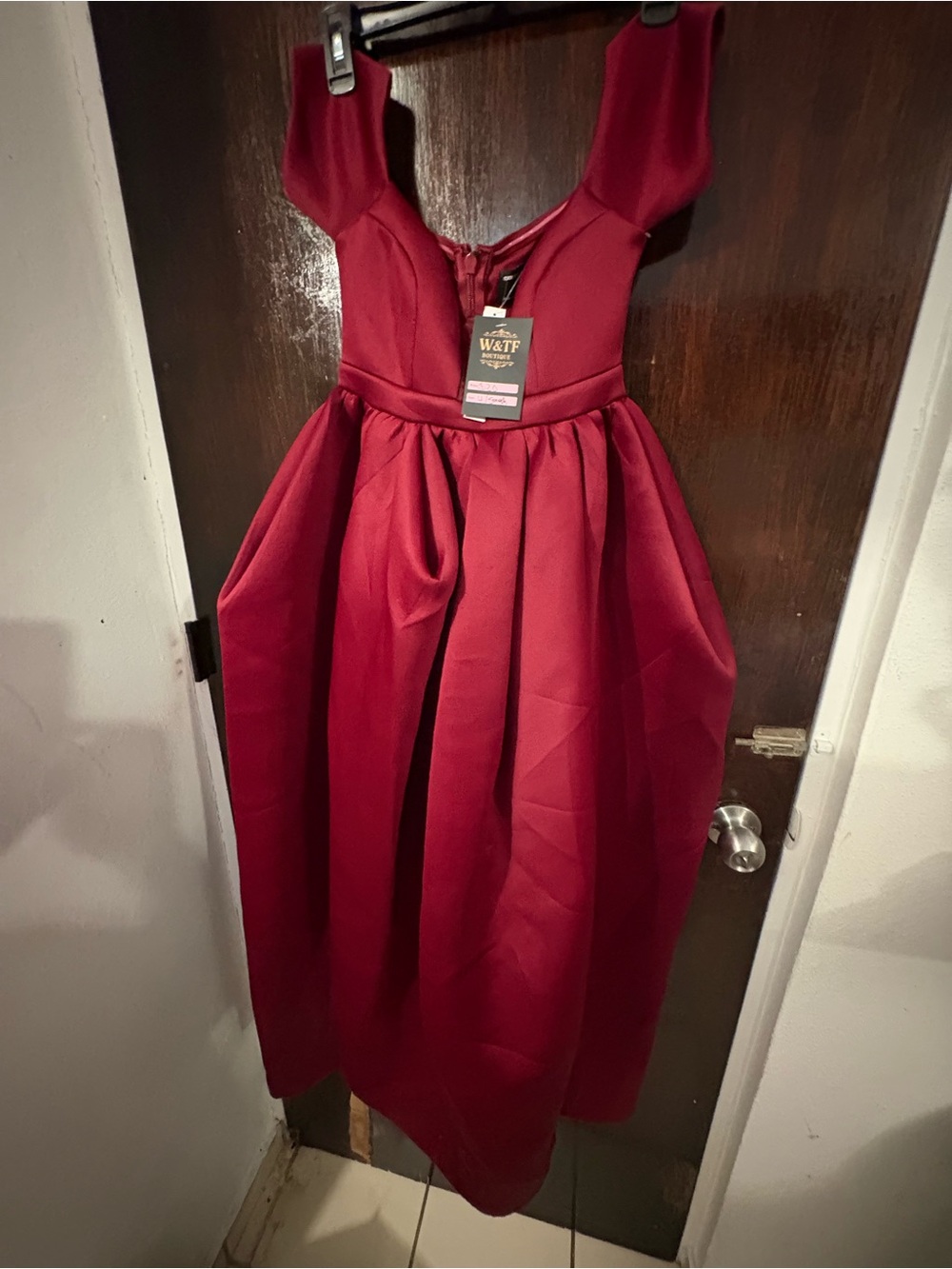 NWT ASOS Wine Red Off-Shoulder Formal Dress. Size 4.